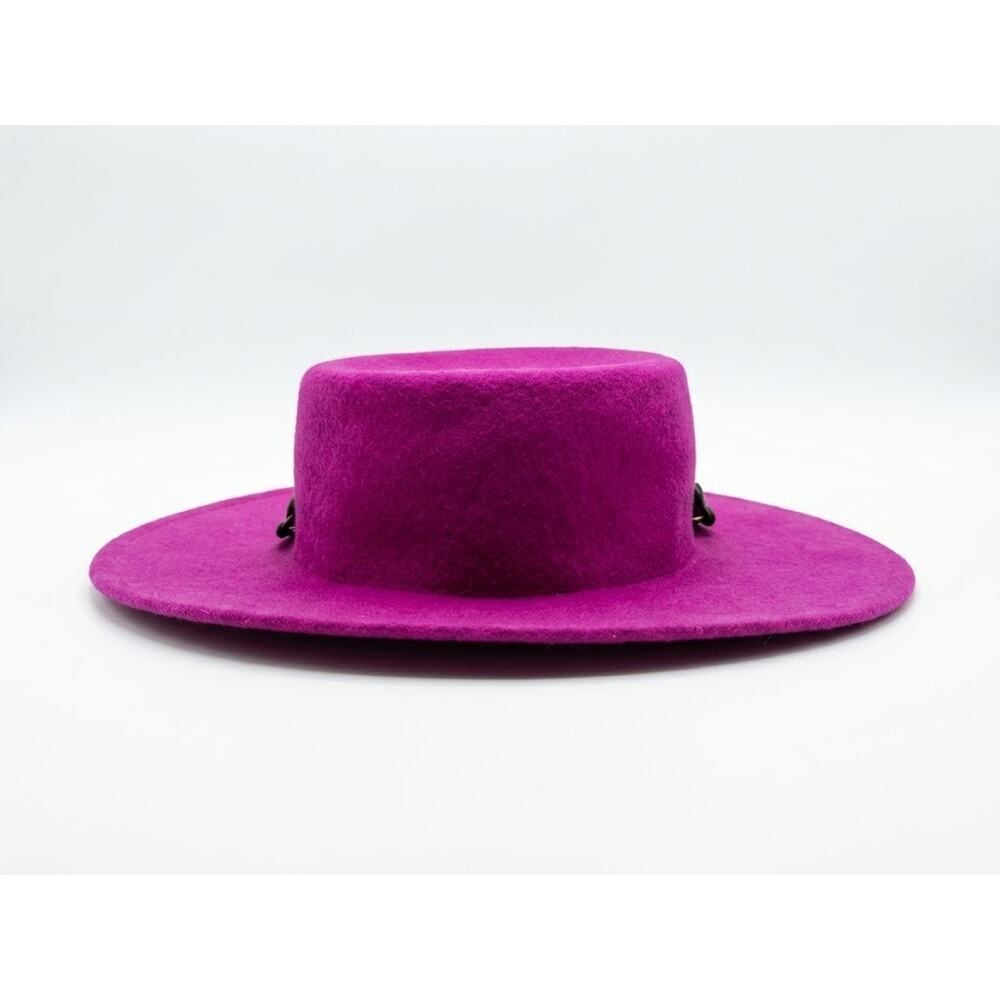 Vintage Bollman Magenta Wool Felt Gaucho Hat WPL 5923 Cord Wood Beads 1950s - Picture 2 of 6